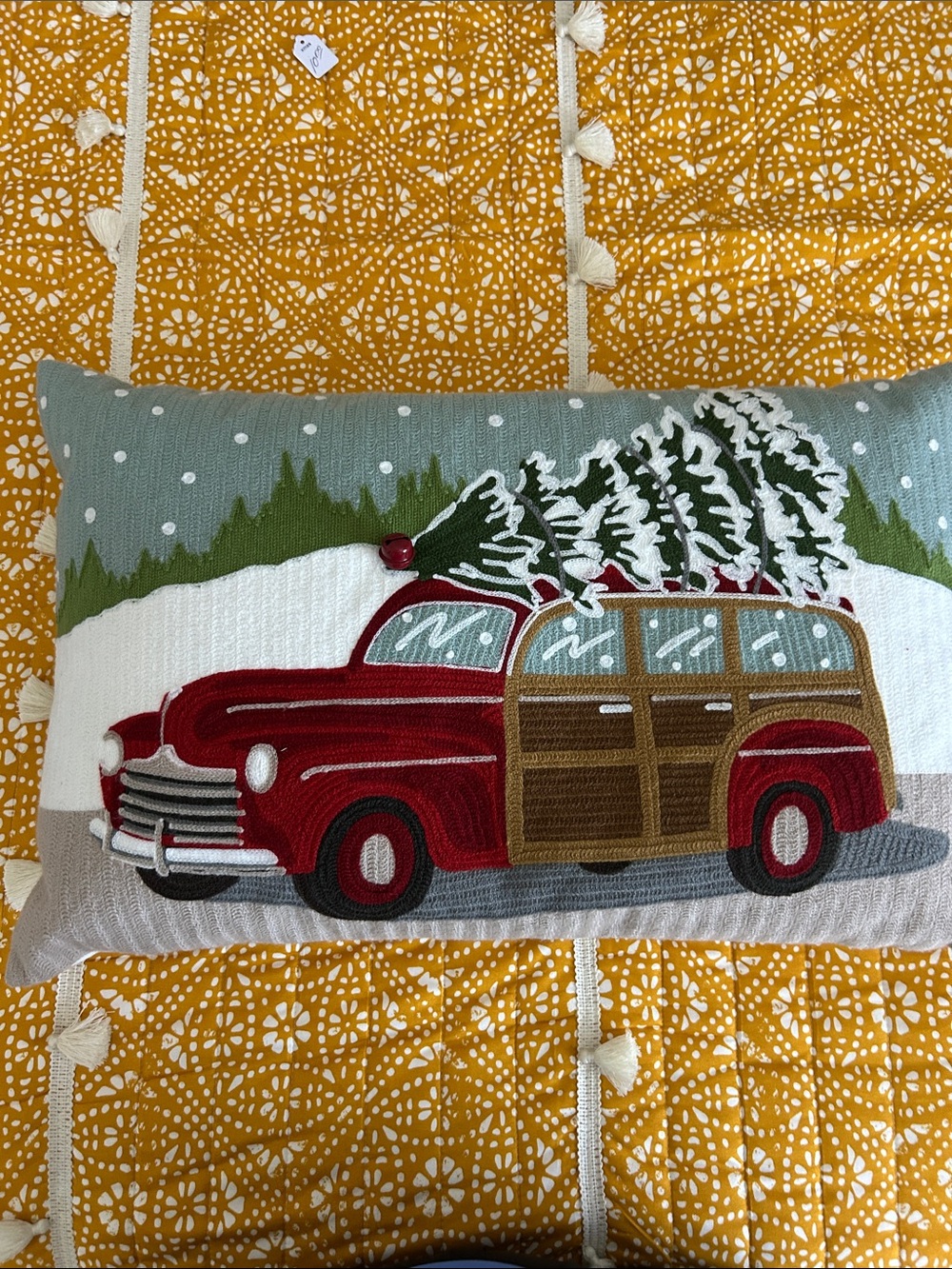 Pottery Barn Red Vintage Station Wagon Holiday Throw Pillow